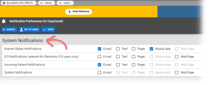 EMResource Update System Notification Preferences